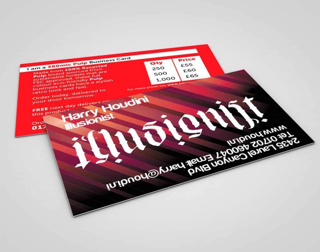 Black and red printed business card