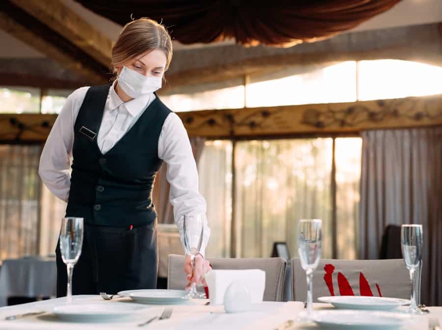 Restaurant Waitress Wearing Face Mask